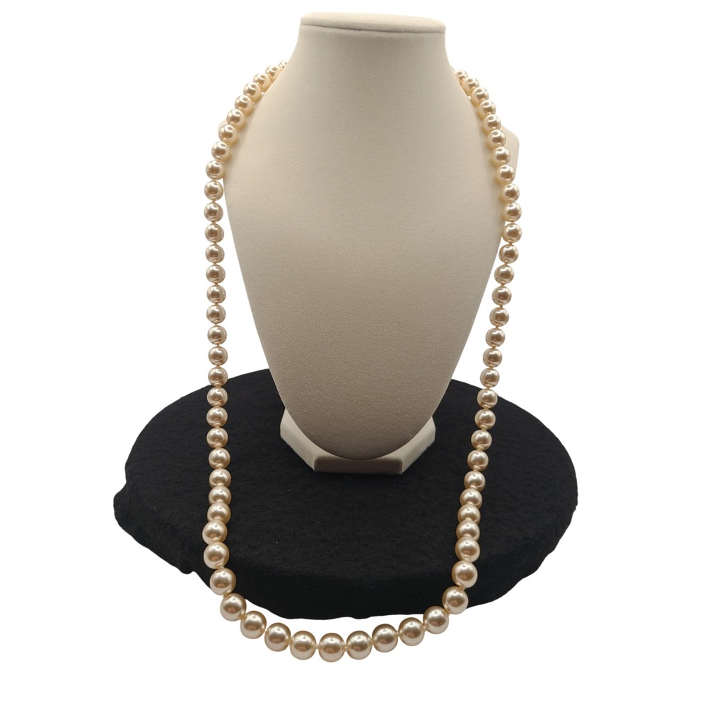 Vintage Nolan Miller Glamour Collection Faux Pearl Necklace Rhinestone Clasp